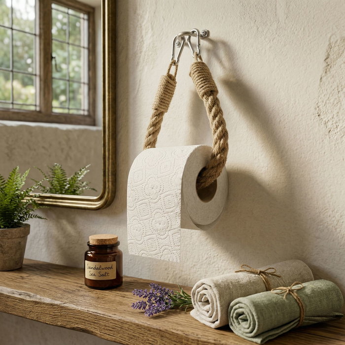 Hanah Home Soporte de papel higiénico Rope001 de madera maciza